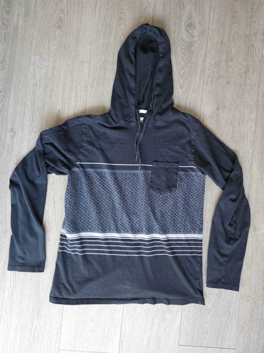 Billabong Black and Gray Long Sleeve Hooded Tee
